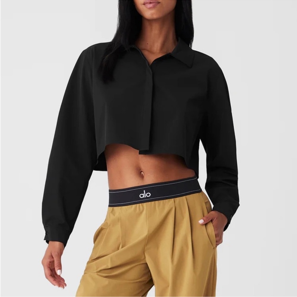 ALO Yoga Black Cropped cropped take me out button up Shirt